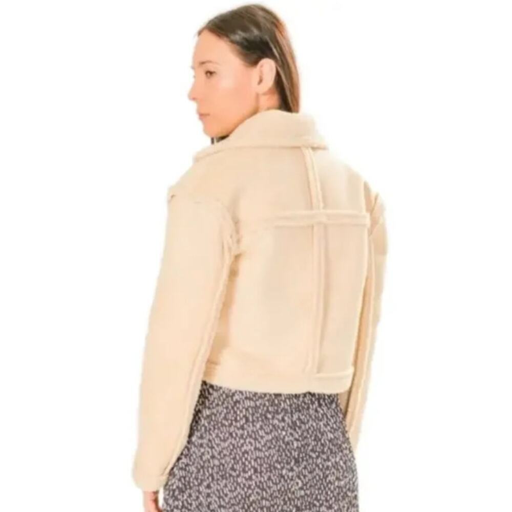 Area Stars Aurora bomber faux suede shearling cream Sz Med Cropped Minimalist - Picture 2 of 13